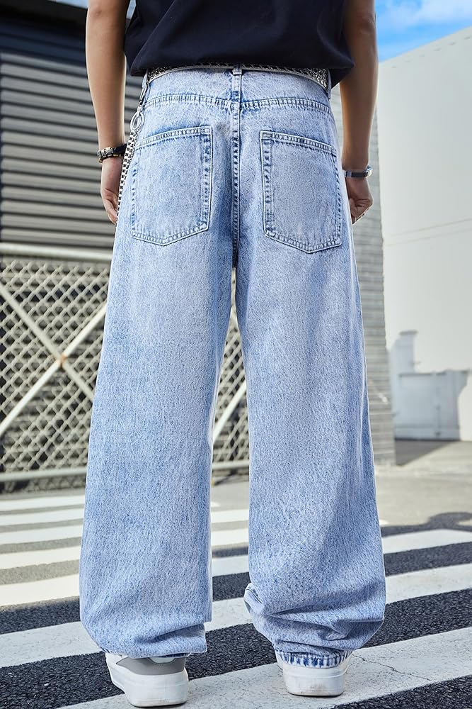MZNBURAM Men's Y2K Hip Hop Baggy Jeans Loose Fit Wide Leg Denim